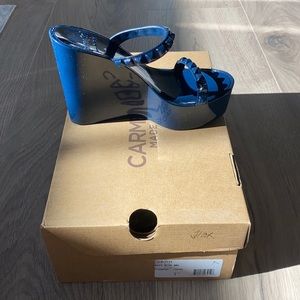 Carmen Sol navy blue wedge sandals